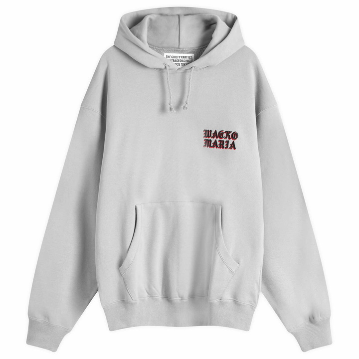 Photo: Wacko Maria Men's Embroidered Gothic Logo Hoodie in Grey