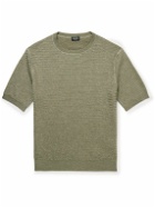 Zegna - Herringbone Silk, Linen and Cashmere-Blend T-Shirt - Green