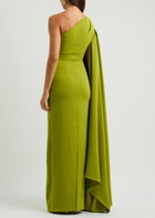 Solace London Daria Draped One-shoulder Maxi Dress Green