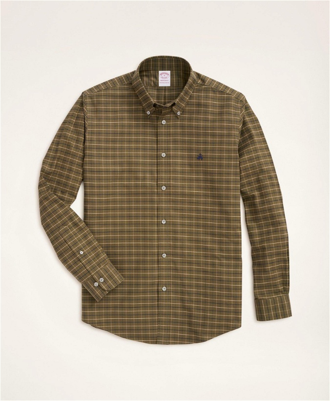 Photo: Brooks Brothers Men's Stretch Madison Relaxed-Fit Sport Shirt, Non-Iron Windowpane Oxford | Dark Green