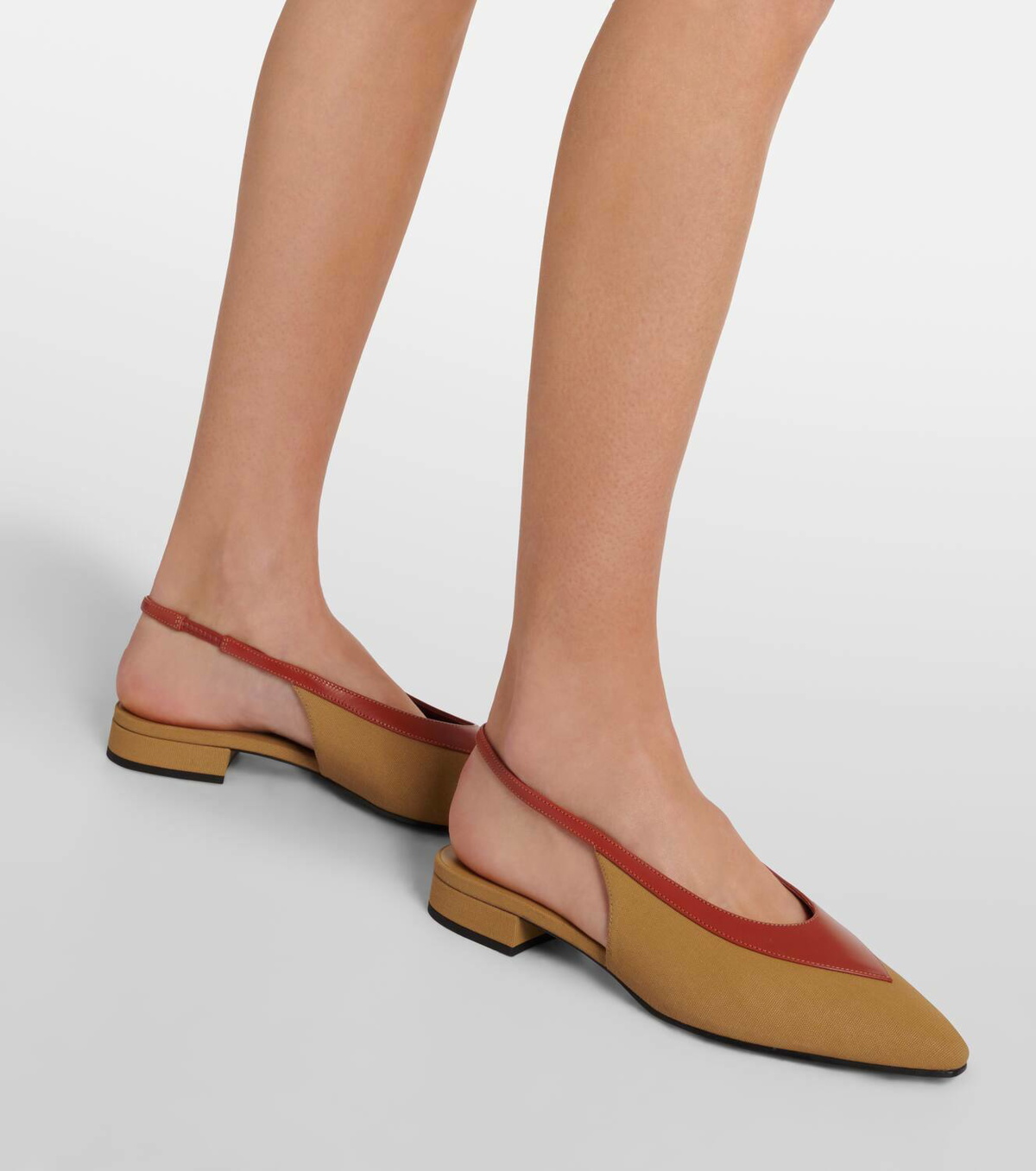 Loro Piana Rebecca leather-trimmed canvas slingback flats Loro Piana Rebecca leather-trimmed canvas slingback flats