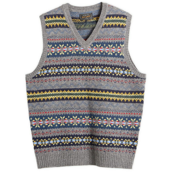 Photo: Beams Plus Men's Fair Isle Knit Vest in Grey