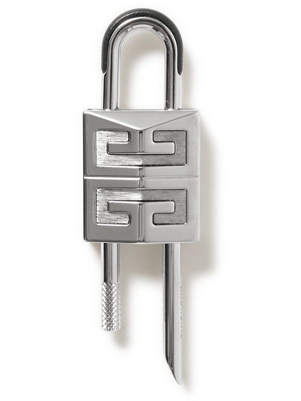 Photo: GIVENCHY - 4G Padlock Leather-Trimmed Silver-Tone Key Ring