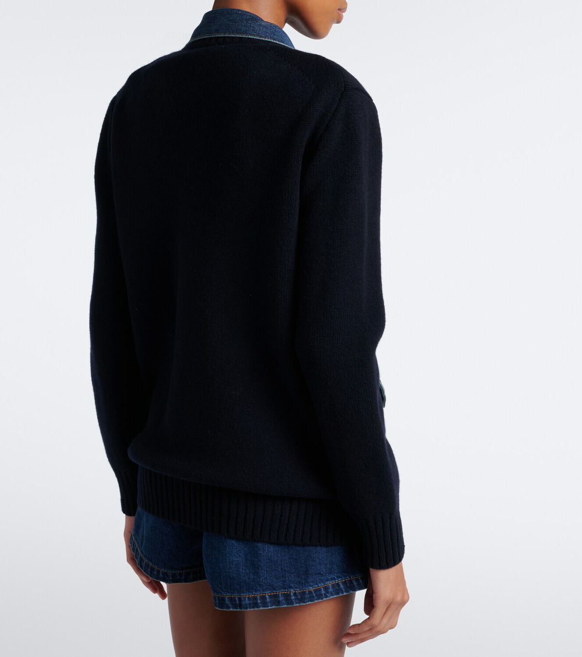 Sacai Layered wool-blend and denim cardigan