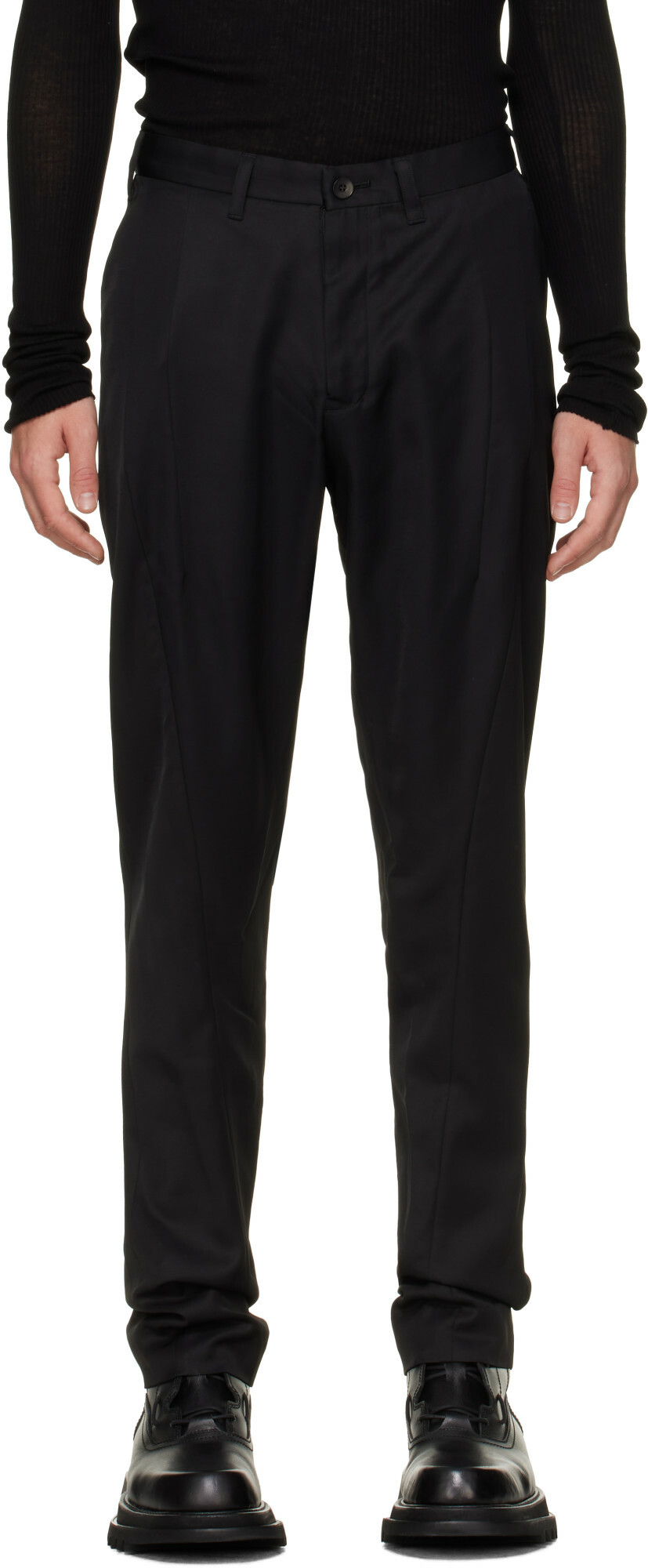 Lad Musician Black 2Tuck Cropped Wide Trousers Lad Musician