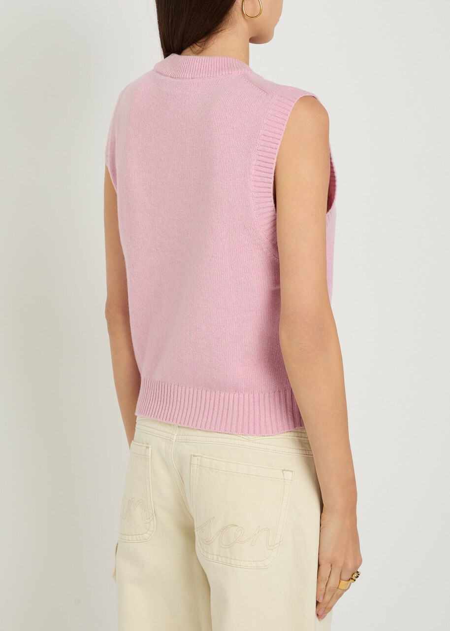 Ganni Logo-intarsia Wool-blend Vest Pink