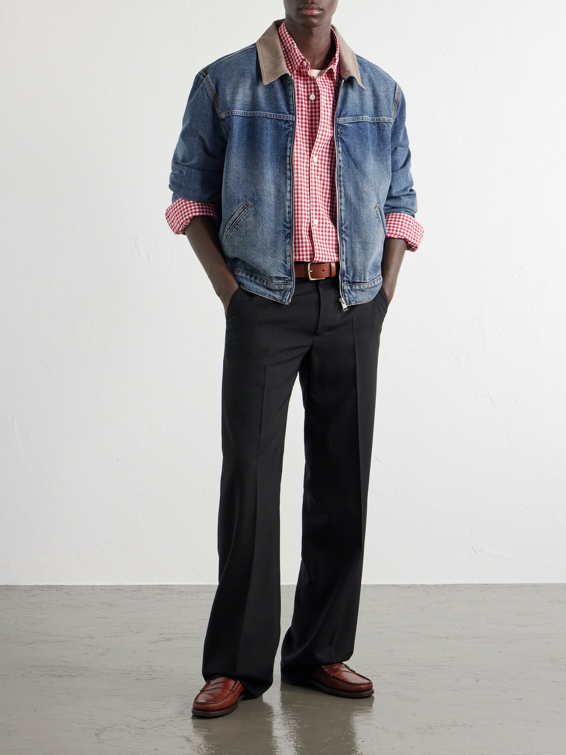 FRAME - Corduroy Trimmed Cotton and Lyocell-blend Denim Jacket - Blue