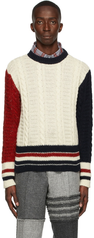 Photo: Thom Browne Wool RWB Stripe Cable Sweater
