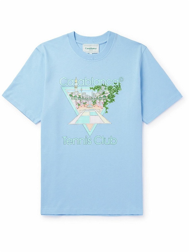 Photo: Casablanca - Tennis Club Logo-Print Cotton-Jersey T-Shirt - Blue