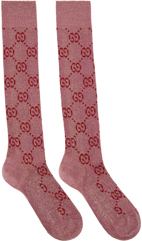 Photo: Gucci Pink & Red Lamé GG Socks
