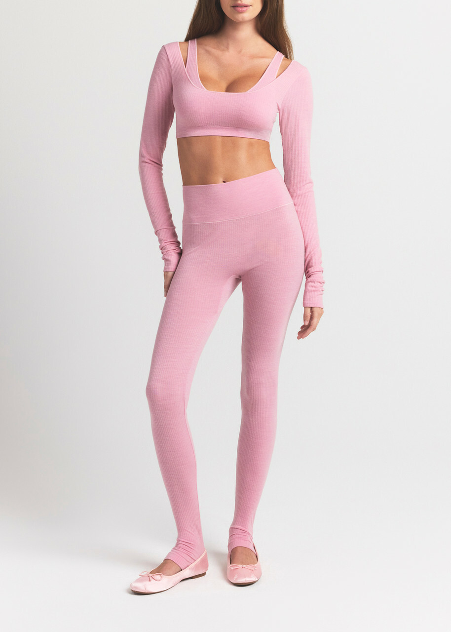Skims Cropped Ribbed Wool-blend top Pink