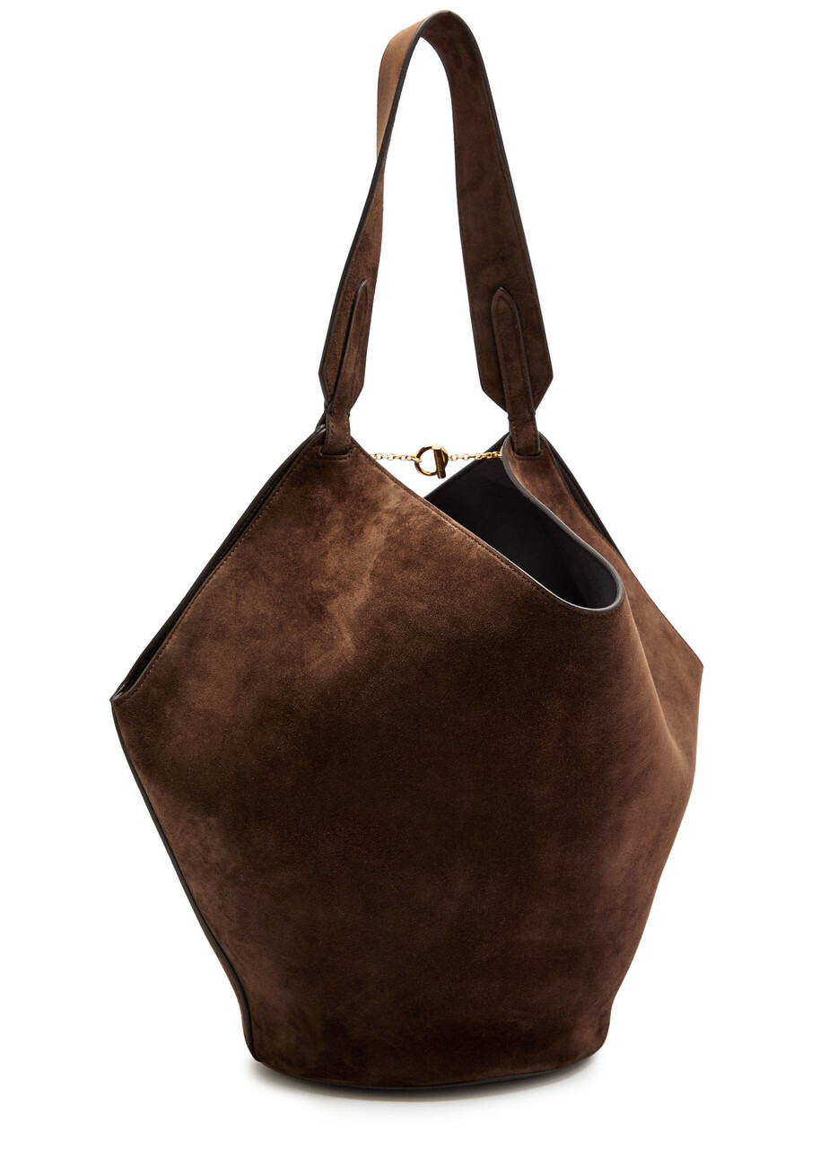 Khaite Lotus Small Suede Tote - Dark Brown - One Size