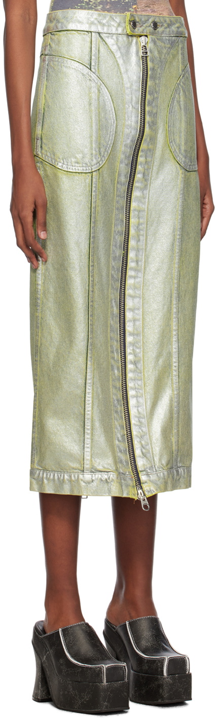 Eckhaus Latta Silver Zip Denim Midi Skirt