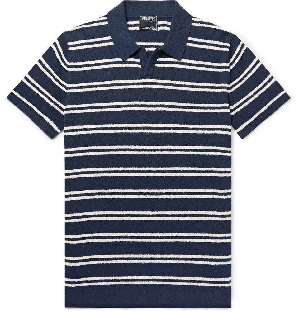 Todd Snyder - Striped Cotton-Blend Bouclé Polo Shirt - Navy Todd Snyder