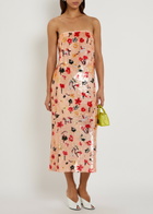 Tory Burch Floral Strapless Sequin Midi Dress Pink