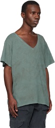 Greg Lauren Blue V-Neck T-Shirt