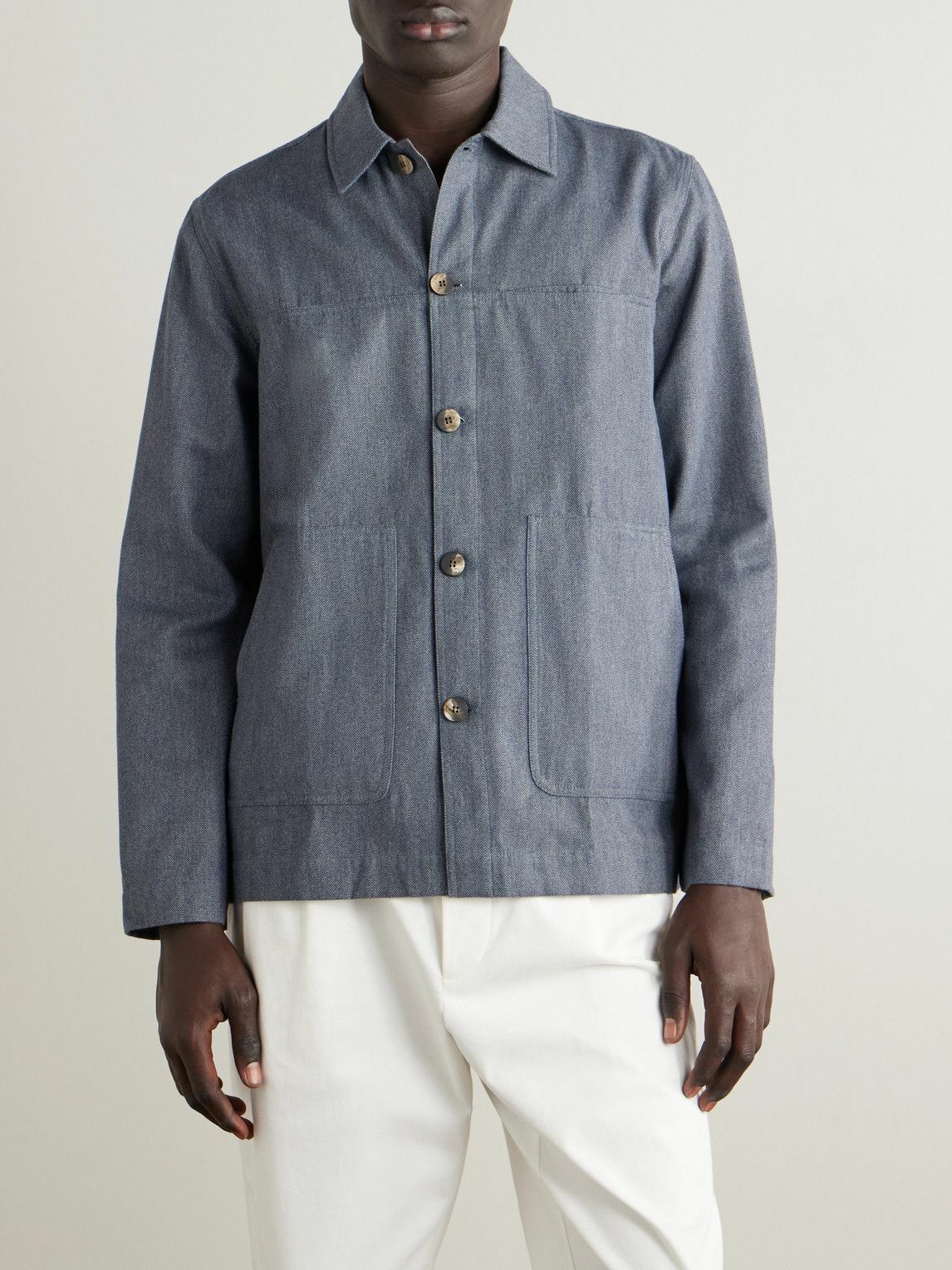 Frescobol Carioca - Belford Herringbone Cotton and Cashmere-Blend Jacket - Blue