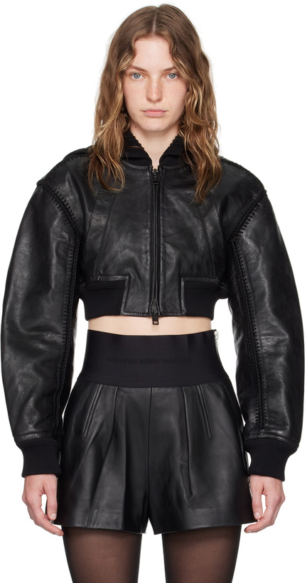 Photo: Alexander Wang Black Crocheted Leather Bomber Jacket