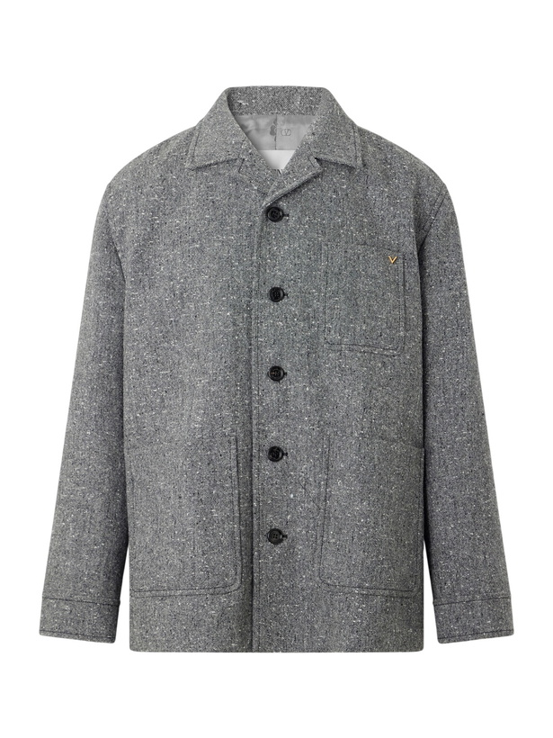 Photo: Valentino Garavani - VLogo-Embellished Mélange Virgin Wool Blouson Jacket - Gray