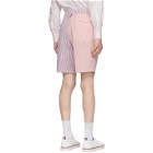 Thom Browne Red and Navy Seersucker Striped Unconstructed Shorts