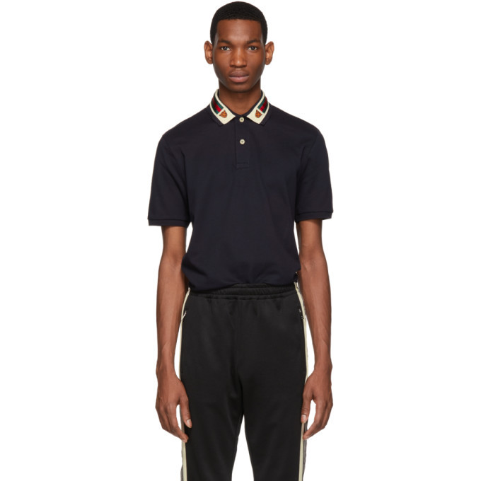 Photo: Gucci Navy Feline Head Web Polo