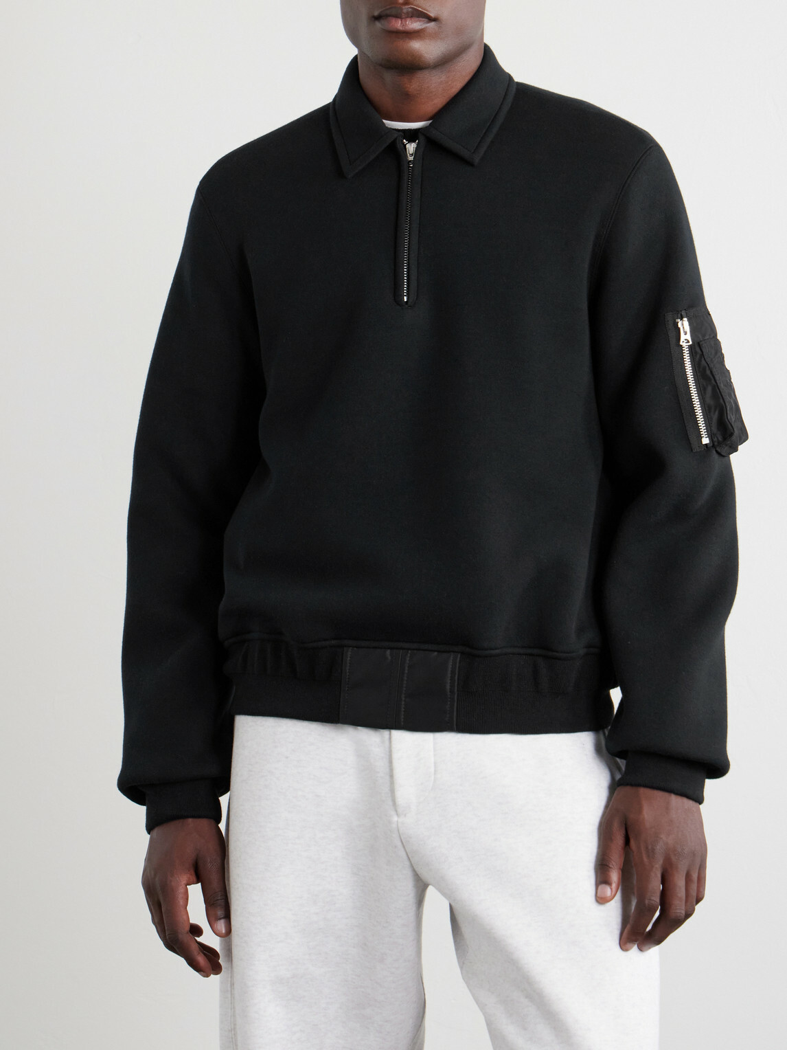 sacai ライダースジップニット　サイズ2 mens Sacai - Cotton-Blend Half-Zip Sweater - Black Sacai