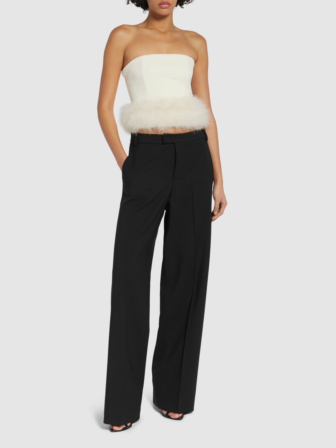 BLUMARINE Sable Strapless Top with feathers