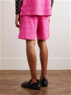 Marine Serre - Straight-Leg Logo-Jacquard Cotton-Blend Drawstring Terry Shorts - Pink