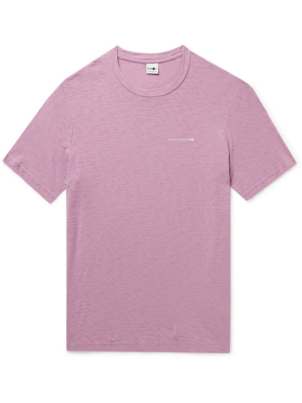 Photo: NN07 - Aspen Logo-Print Slub Cotton-Jersey T-Shirt - Pink
