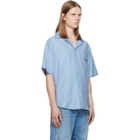 BALMAIN Blue Herringbone Poplin Short Sleeve Shirt