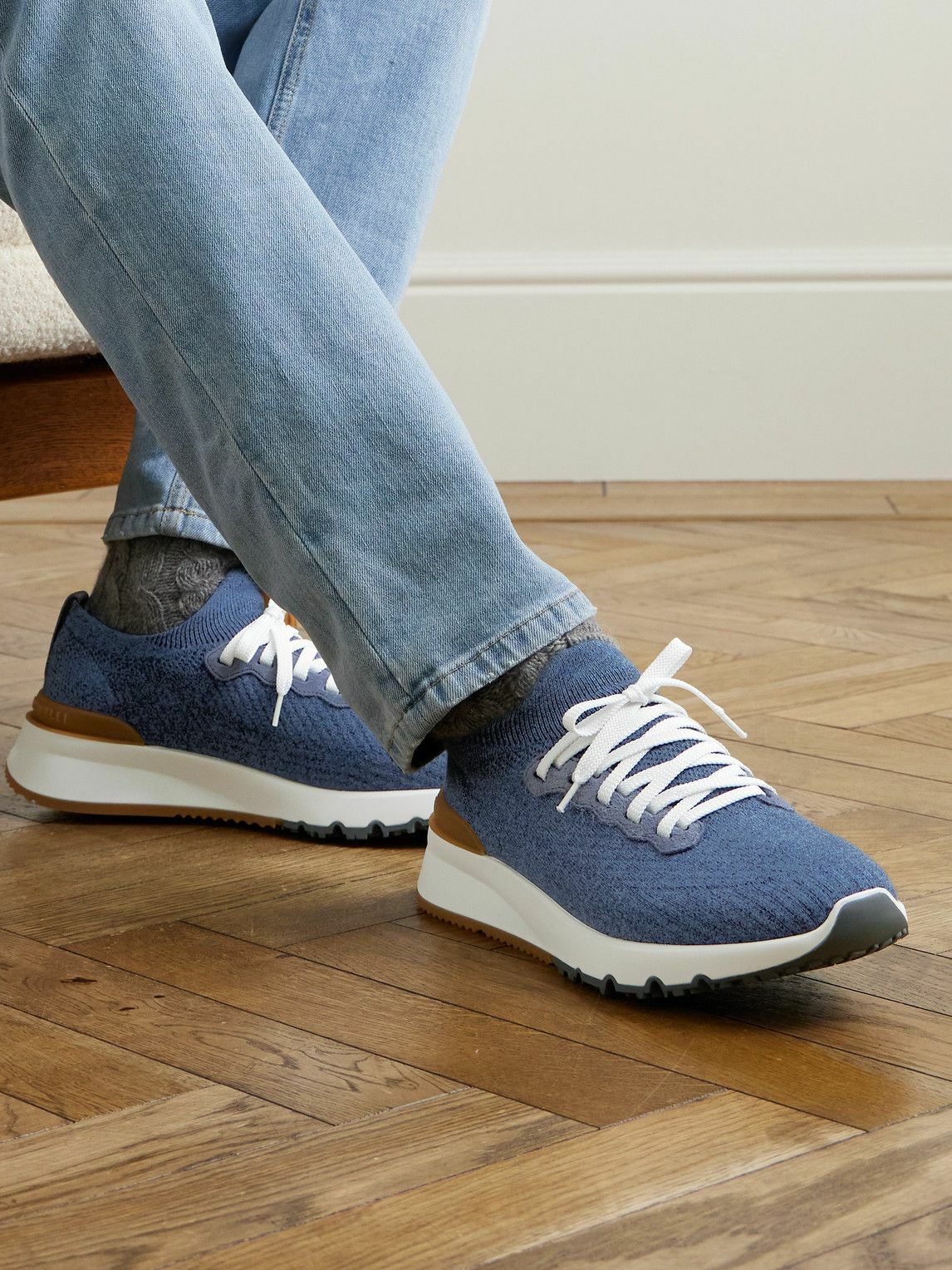 スニーカー Brunello Cucinelli Cotton Knit And Suede Sneakers With Preci Brunello Cucinelli Cotton knit sneakers - Men | MZUKISO250CW751