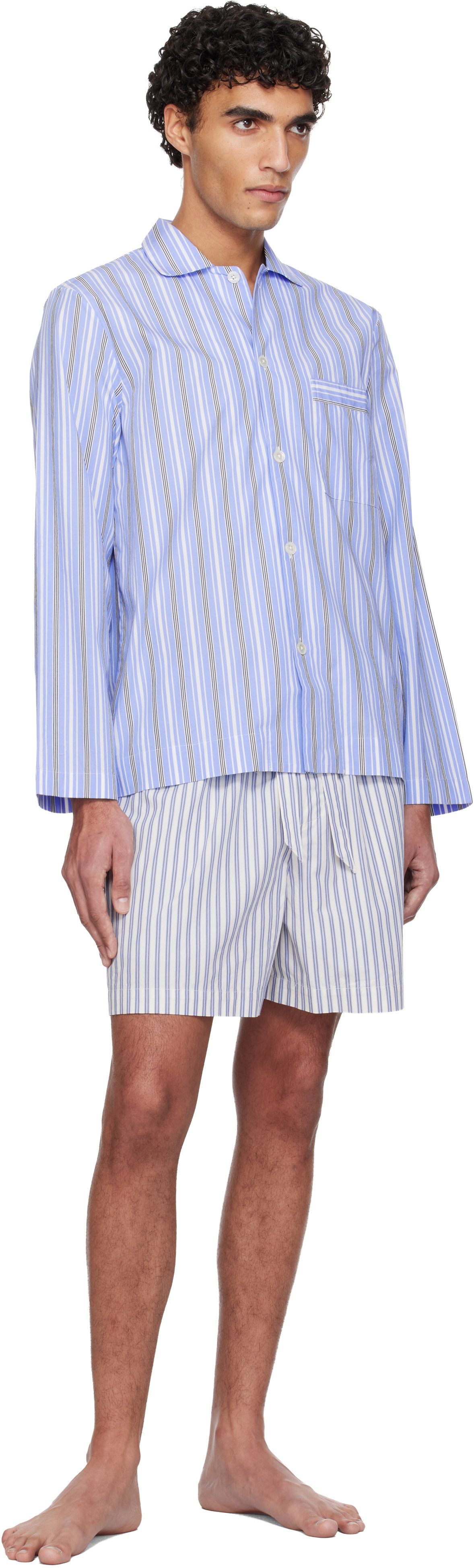 Tekla Blue Poplin Long-Sleeved Pyjama Shirt
