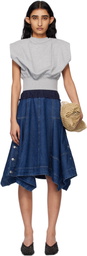 3.1 Phillip Lim Gray & Navy French Terry Denim Combo Top & Midi Dress Set