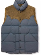 RRL - Suede-Trimmed Quilted Padded Recycled-Shell Gilet - Gray