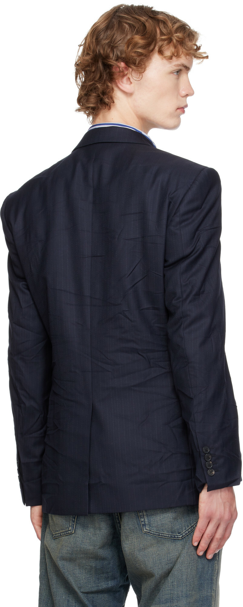 Balenciaga Navy Fine Wool Pinstripe Jacket