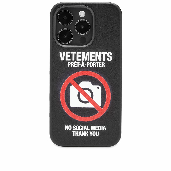 Photo: Vetements Men's No Social Media iPhone 14 Pro Case in Black