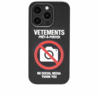 Vetements Men's No Social Media iPhone 14 Pro Case in Black