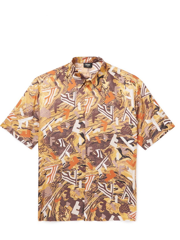 Photo: Fendi - Logo-Print Silk-Twill Shirt - Yellow