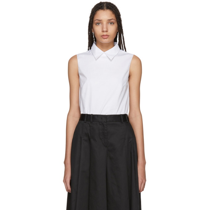 Jil Sander Navy White Poplin Sleeveless Blouse Jil Sander