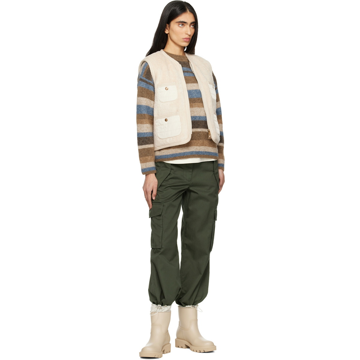 Moncler Beige Mimosas Braided Trim Teddy Down Vest