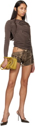 Masha Popova Brown Asymmetric Tribal Mini Denim Shorts