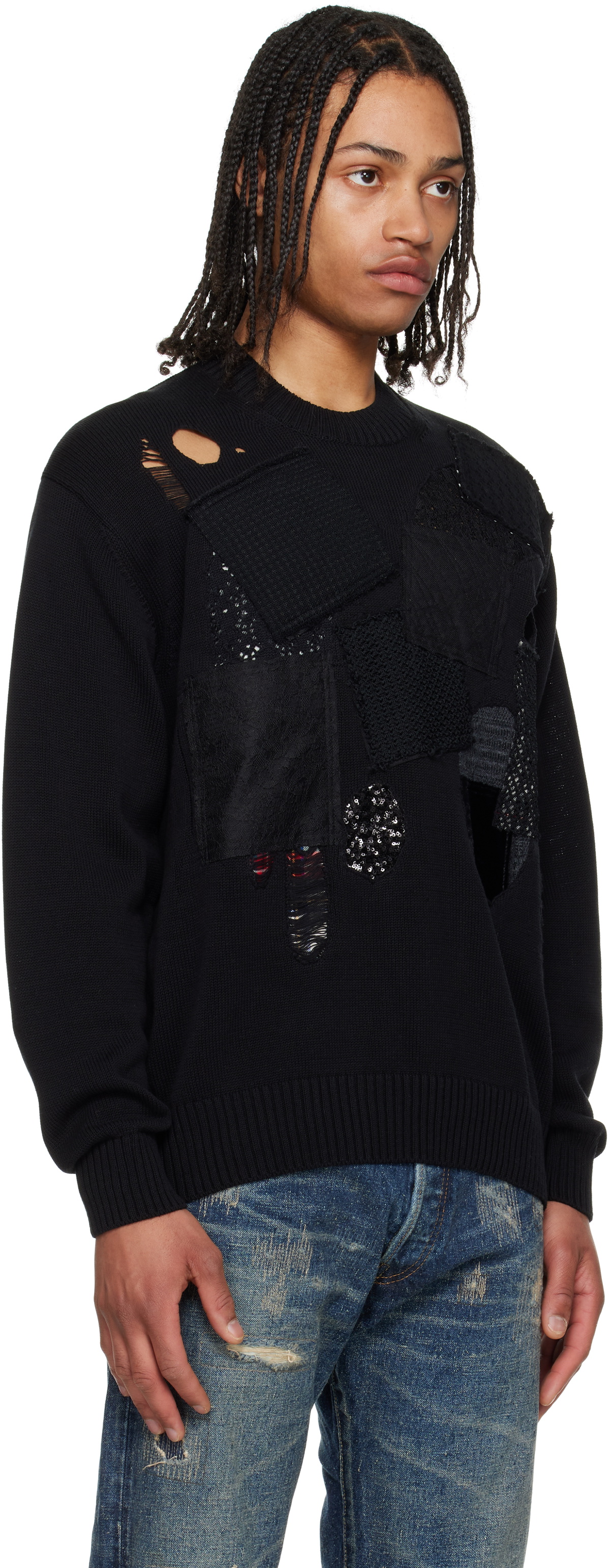 Junya Watanabe Black Cotton Jersey Patchwork Knit Sweater Junya