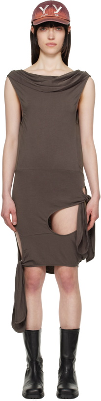 Photo: OPEN YY SSENSE Exclusive Brown Deconstructed Minidress