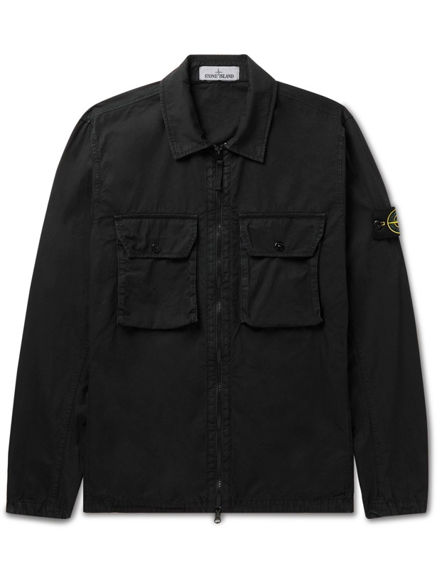 Photo: Stone Island - Logo-Appliquéd Garment-Dyed Cotton-Twill Overshirt - Black