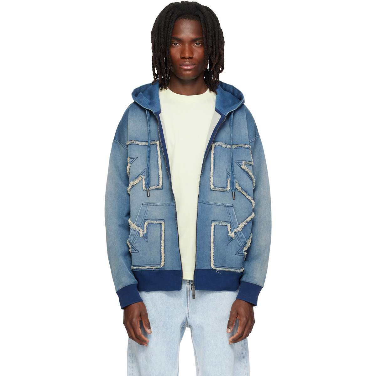 Off-White Blue Distressed Arrow Skate Zip Hoodie