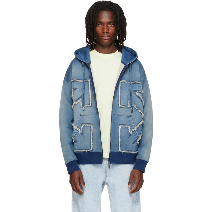 Photo: Off-White Blue Distressed Arrow Skate Zip Hoodie