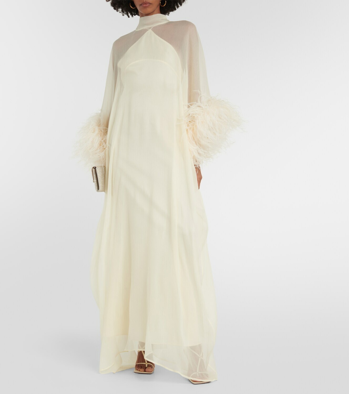 Taller Marmo Penelope feather-trimmed silk kaftan Taller Marmo