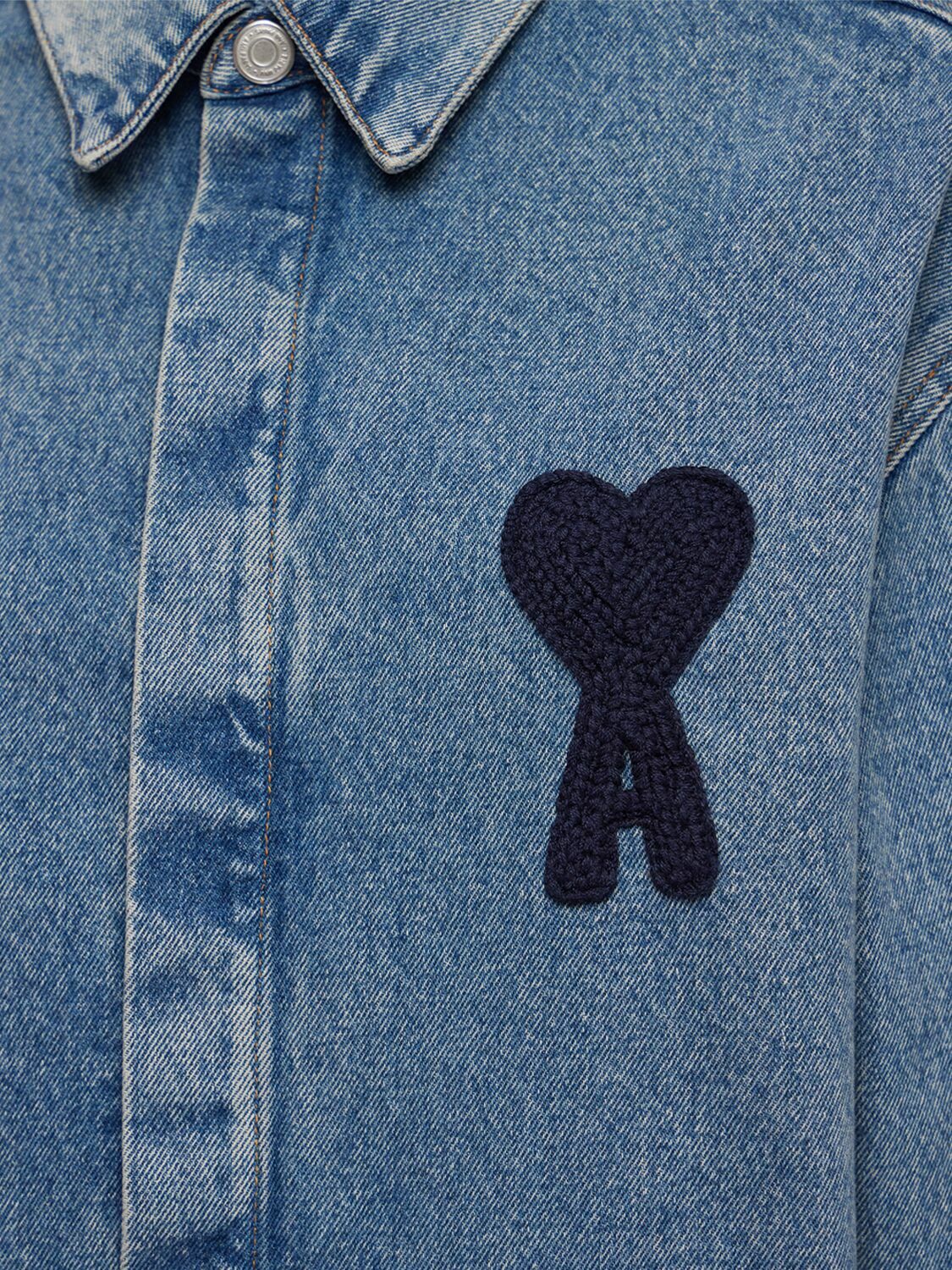 AMI PARIS Adc Logo Cropped Cotton Denim Shirt AMI