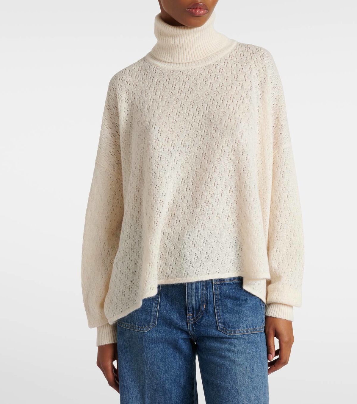 Chloé Pointelle wool-blend and silk turtleneck sweater