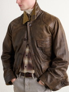 RRL - Corduroy-Trimmed Leather Jacket - Brown
